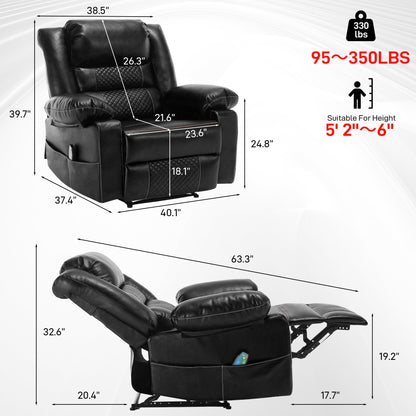 Breathable Leather Massage Recliner Chair Manual Living Room Reclining Sofa - Black