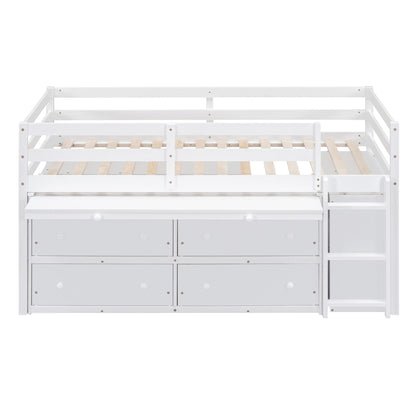 Twin Size Loft Bed With Retractable Writing Desk And 4 Drawers, With Lateral Portable Desk And Shelves - White