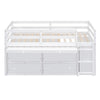 Twin Size Loft Bed With Retractable Writing Desk And 4 Drawers, With Lateral Portable Desk And Shelves - White