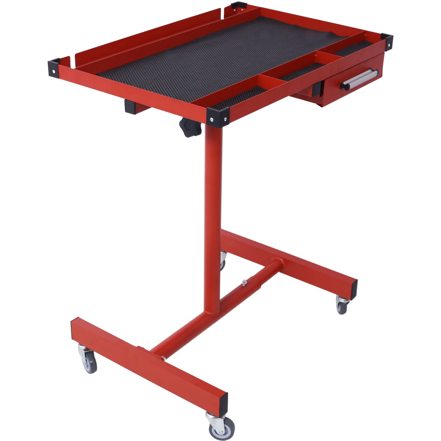 Adjustable Tear Down Work Table With Drawer For Garages, Repair Shops, And Diy, Portable, (4) 2.5" Swivel Casters, 220 Pound Capacity, Rubber Corners, Heavy Duty Steel - Red