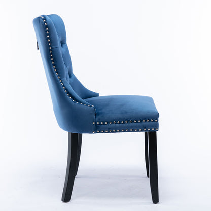 Nikki - Modern, High-End Tufted Solid Wood Contemporary Velvet Upholstered Dining Chair With Wood Legs Nailhead Trim (Set of 2) - Blue