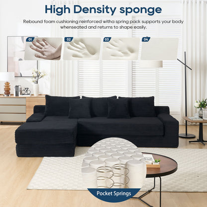 Modern L Shaped Sectional Couch With Memory Foam And Steel Frame - Black