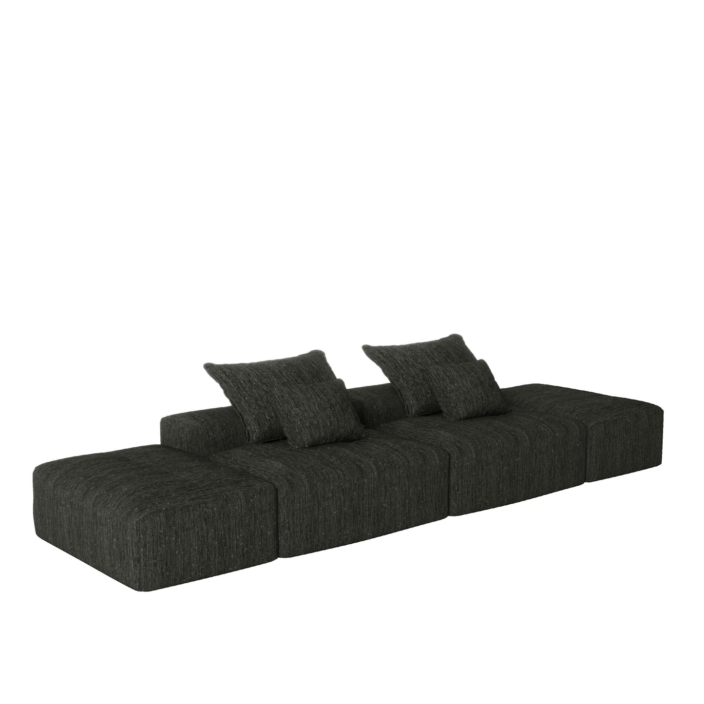 Modern Oversized Modular Sectional Sofa With 2 Ottoman And 2 Seat, Sparkling Chenille Fabric Soft Cushion Sofa With 4 Pillows, 4 Pieces Diy Combination Tufted Sofa, No Assembly Required - Black