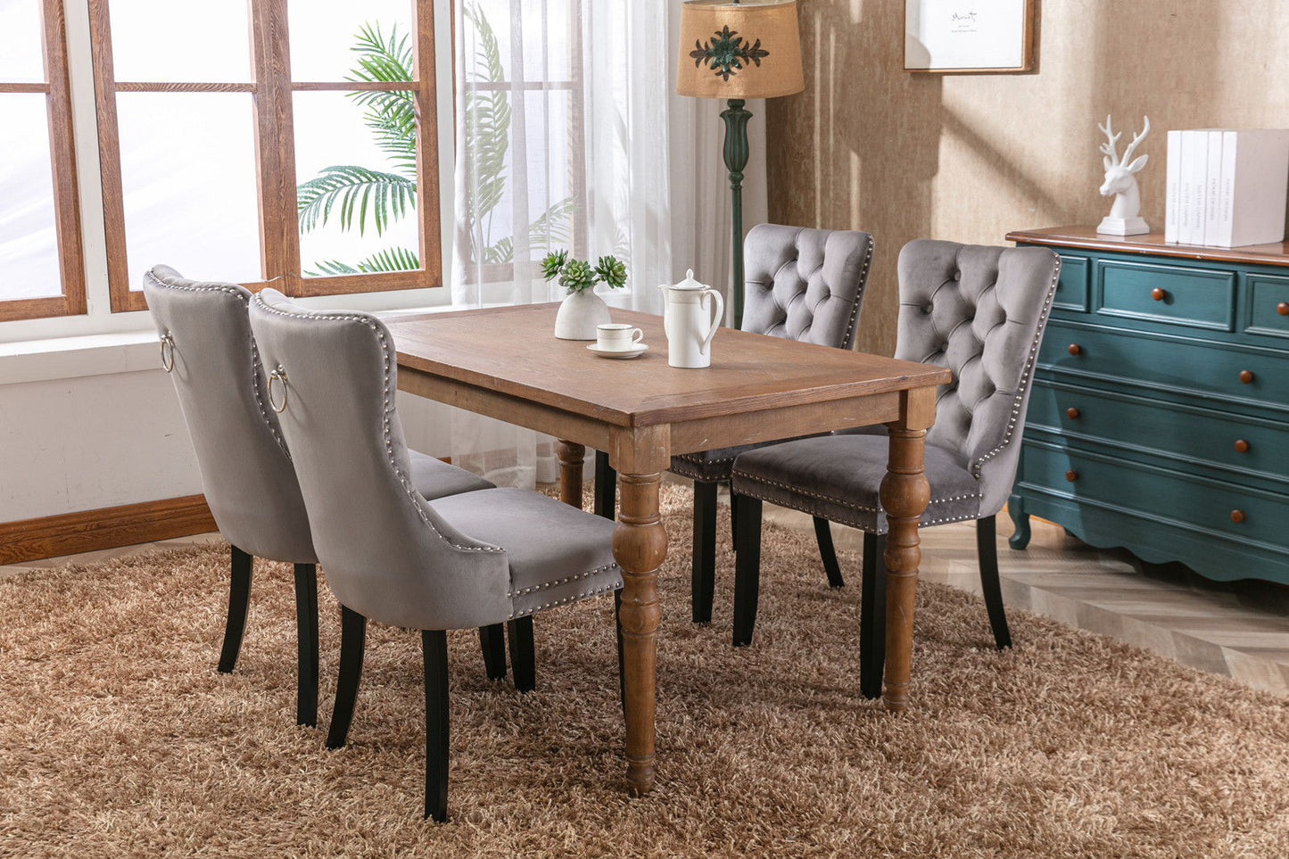 Nikki - Modern, High-End Tufted Solid Wood Contemporary Velvet Upholstered Dining Chair With Wood Legs Nailhead Trim (Set of 2) - Gray