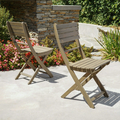 Outdoor Foldable Wood 2 Dining Chair With Slat Design - Gray