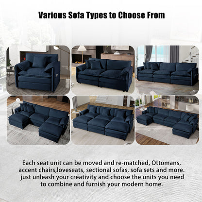 Oversized Recliner Chair With Movable Ottoman, Soft Chenille Upholstered Indoor Lounge Chair, Diy Combination - Blue