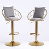 Velvet Bar Chair, Pure Gold Plated, Unique Design, 360 Degree Rotation, Adjustable Height, Suitable For Dining Room And Bar, (Set of 2) - Gray