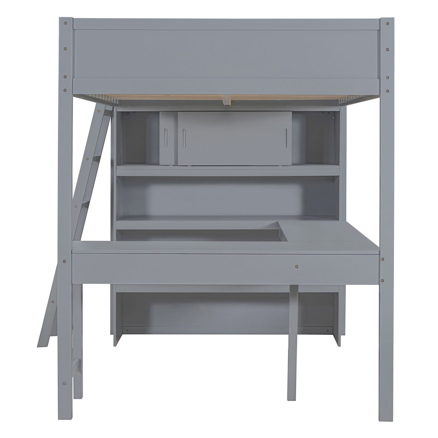Full Size Modern Loft Bed With Desk And Shelves - Gray