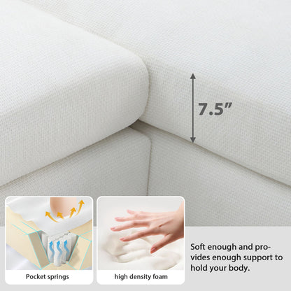 Modern Oversized Sectional Sofa, L-Shaped Luxury Couch Set With 2 Free Pillows, 5 Seat Chenille Indoor Furniture With Chaise - White