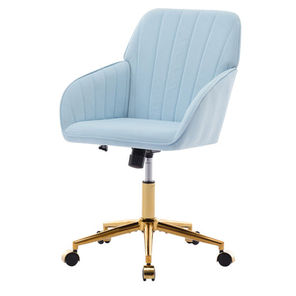 Adjustable Office Chair, Ergonomic Swivel Chair With Golden Base, Comfortable For Long Sitting - Baby Blue
