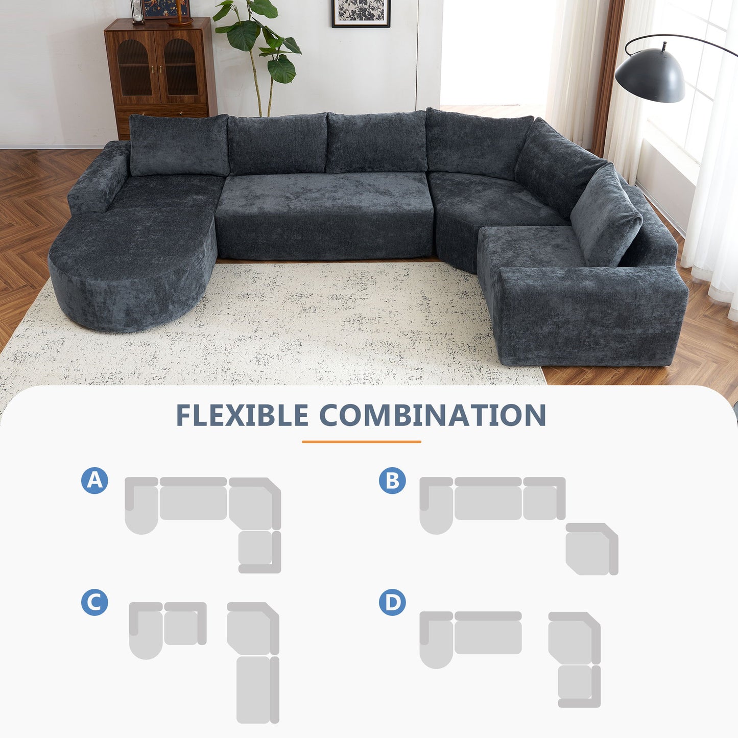 Oversized Modular Sofa Cloud Sectional Sofa Set Upholstered Couches U - Shaped Sofa With Deep Seat For Living Room - Gray