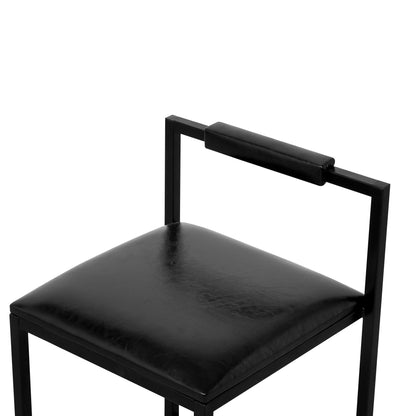 Elegant Bar Stool Set With Backrest And Footrest, Upholstered, Iron Frame, Counter Height - Black