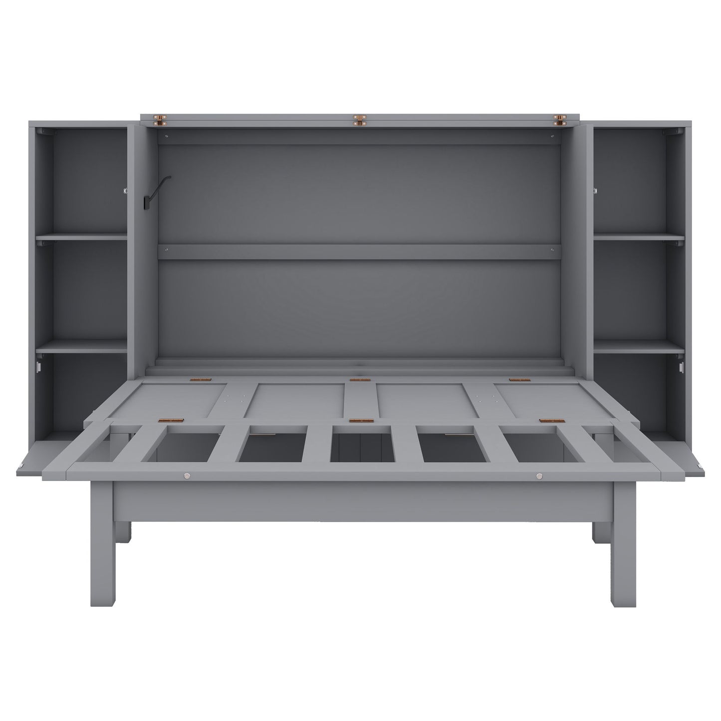 Full Size Murphy Bed With Shelves, Drawers And USB Ports - Gray