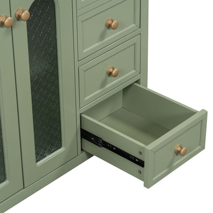Bathroom Vanity With Two Soft Close Doors, Adjustable Shelves And Three Drawers - Green