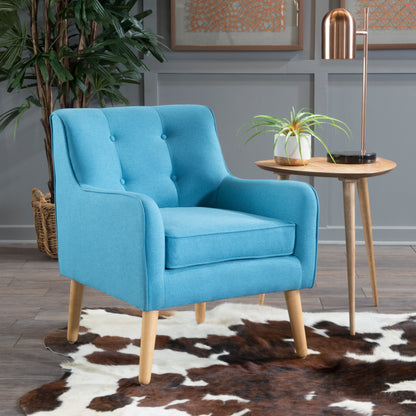Modern Arm Chair With Tufted Back And Wooden Legs - Teal