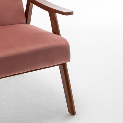 Mid Century Modern Wingback Accent Chair With Solid Wood Frame And Extra Thick Backrest - Lounge Chair For Living Room, Bedroom, Or Reading Room - Pink