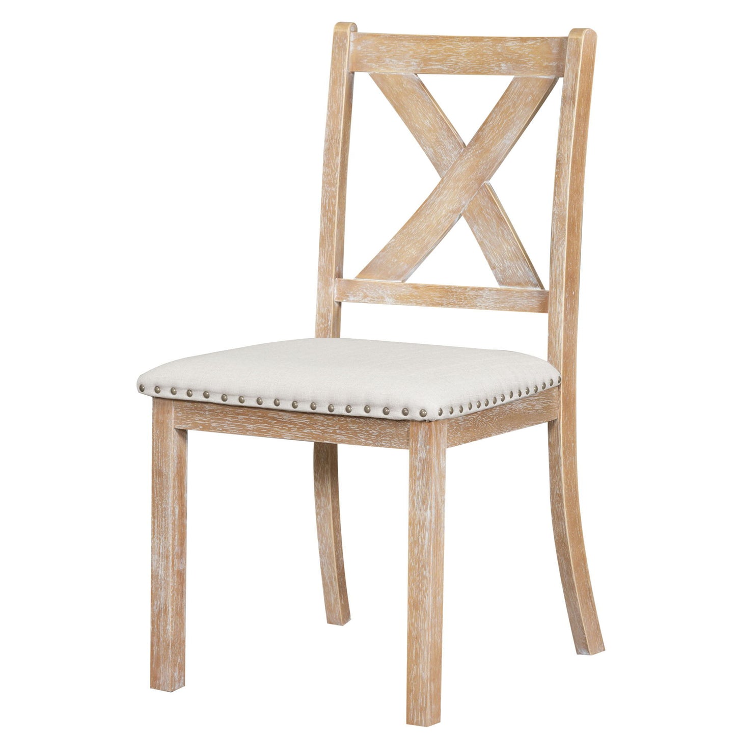 Topmax - 6 Piece Farmhouse Extendable Dining Table With Footrest, 4 Upholstered Dining Chairs And Dining Bench, Two 11" Removable Leaf - Natural / Beige