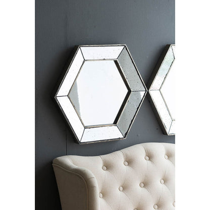 Hexagon Wall Mirror With Traditional, Home Decor Accent Mirror For Living Room, Entryway, Bedroom - Silver