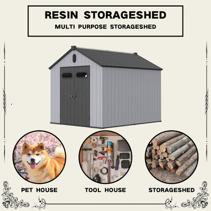 1 Resin Plastic Storage Shed For Backyard Garden With Spire Tool Storage - Black / Gray