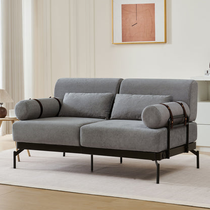 Modern Loveseat Sofa 59" Sofa Couch 2 Seater With USB Ports, Unique Cylindrical Armrests - Gray