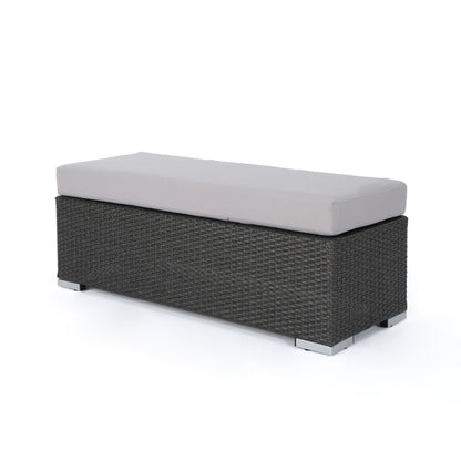 Enthrallia - Outdoor Wicker Bench With Cushion - Gray