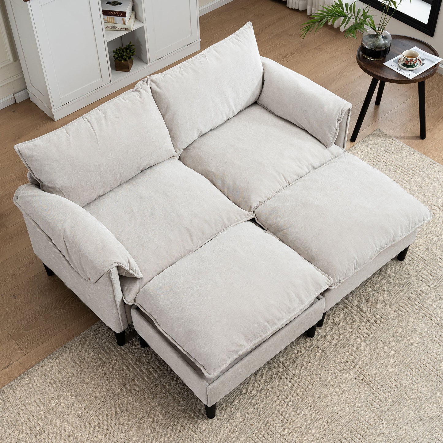 Convertible Combination Sofa, Sofa U Shaped, Sofa With Footstools With Storage Sofa For Living Room, Living Room 2 Seater Combination Sofa - Beige