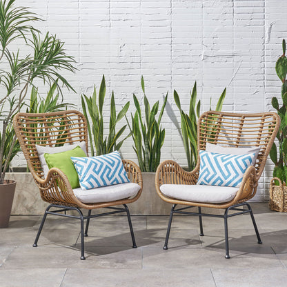 Outdoor Rattan Accent Chair With Metal Legs - Brown