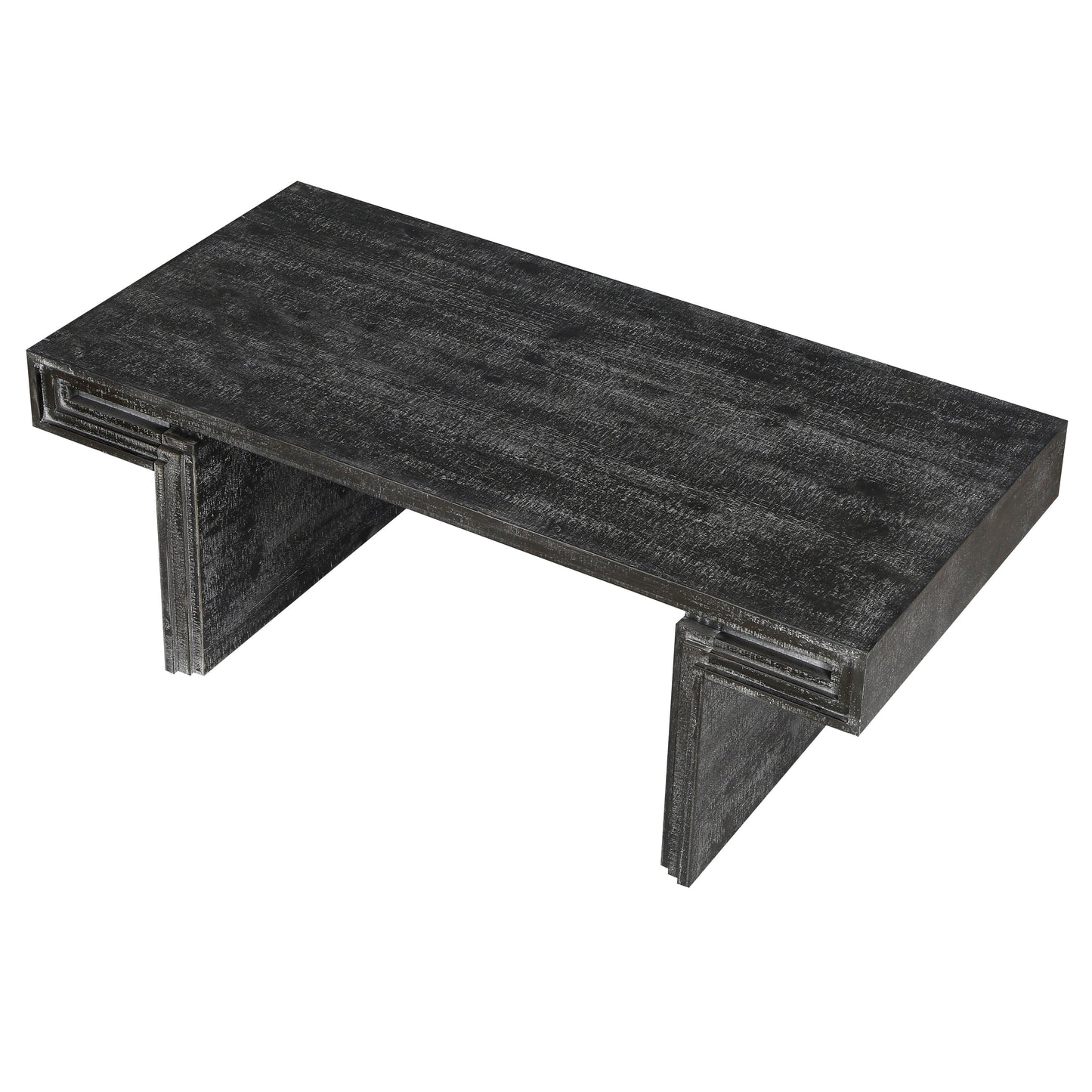 American Vintage Industrial Coffee Table, Premium Reclaimed Wood Texture, Double Tier Structure - Antique Black