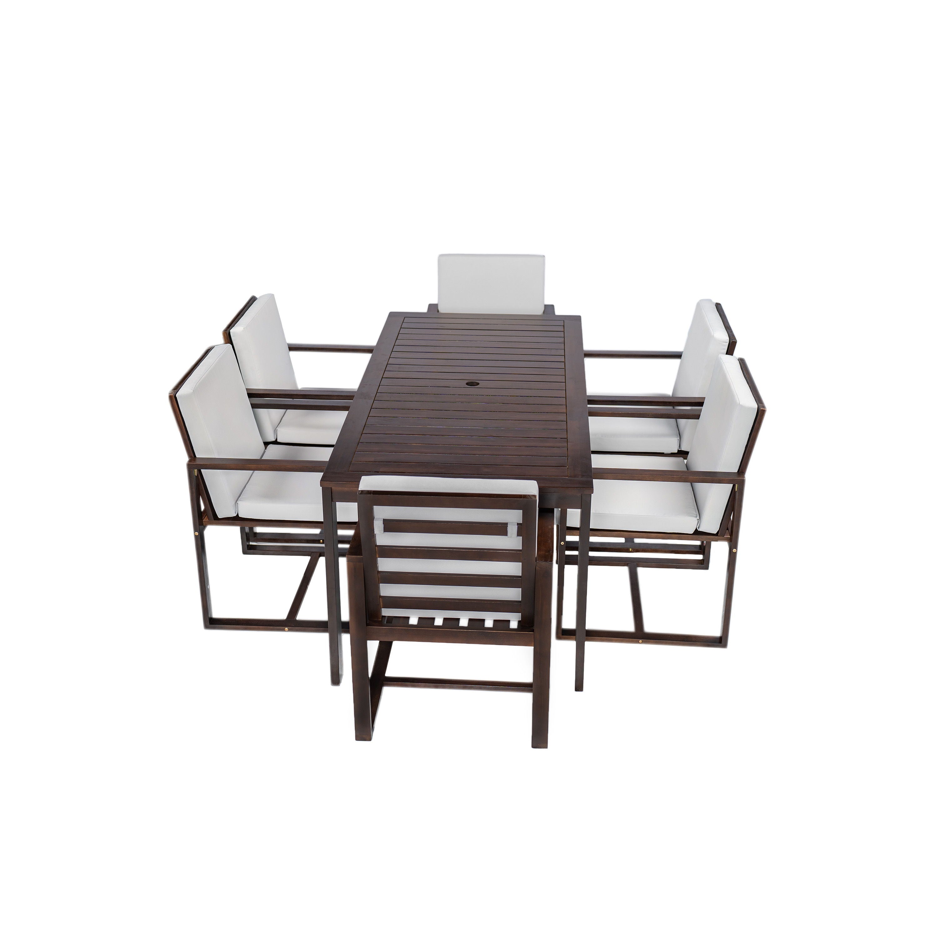 Patio Dining Set Outdoor Dining Table And Chair Set With And Removable Cushions For Patio, Backyard, Garden - Dark Brown