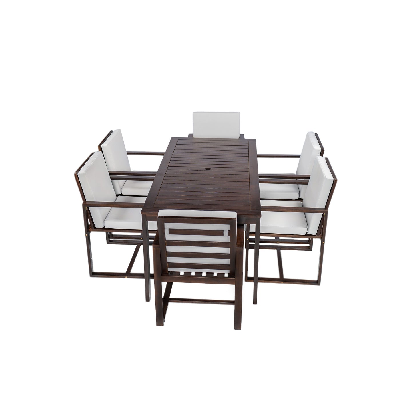 Patio Dining Set Outdoor Dining Table And Chair Set With And Removable Cushions For Patio, Backyard, Garden - Dark Brown