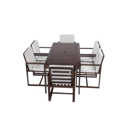 Patio Dining Set Outdoor Dining Table And Chair Set With And Removable Cushions For Patio, Backyard, Garden - Dark Brown