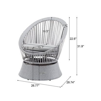 Modern Silver Swivel Wicker Lounge Chair With Xianrattan And Iron Frame, Stylish Round Design - Silver Gray