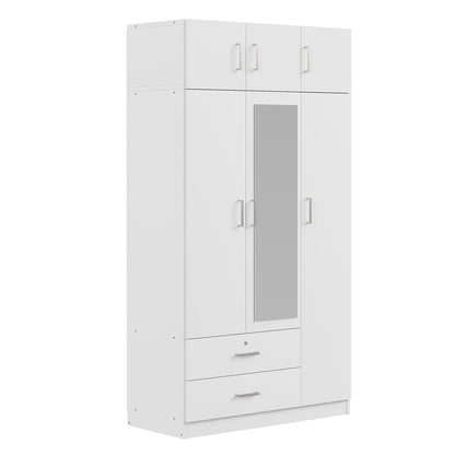 Modern 3 Door Mirror Wardrobe With 2 Drawers And Top Cabinet - White