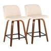 Toriano - Mid-Century Modern Fixed Height Counter Stool With Swivel With Square Footrest (Set of 2) - Walnut / Cream