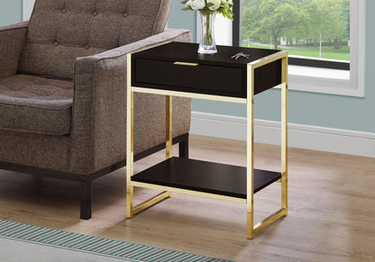 Accent Side Table, Storage Drawer, Contemporary & Modern - Brown / Gold