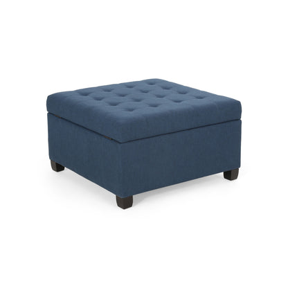 Isabella - Elegant Ottoman With Storage Functionality - Navy Blue Fabric