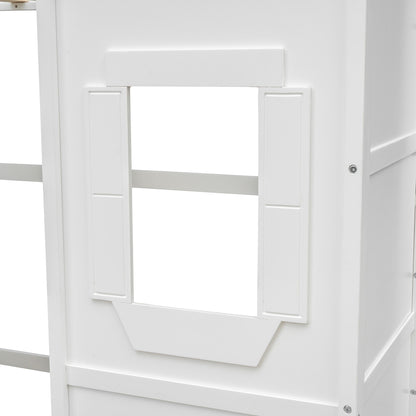 Twin Size House Loft Bed With Ladder - White
