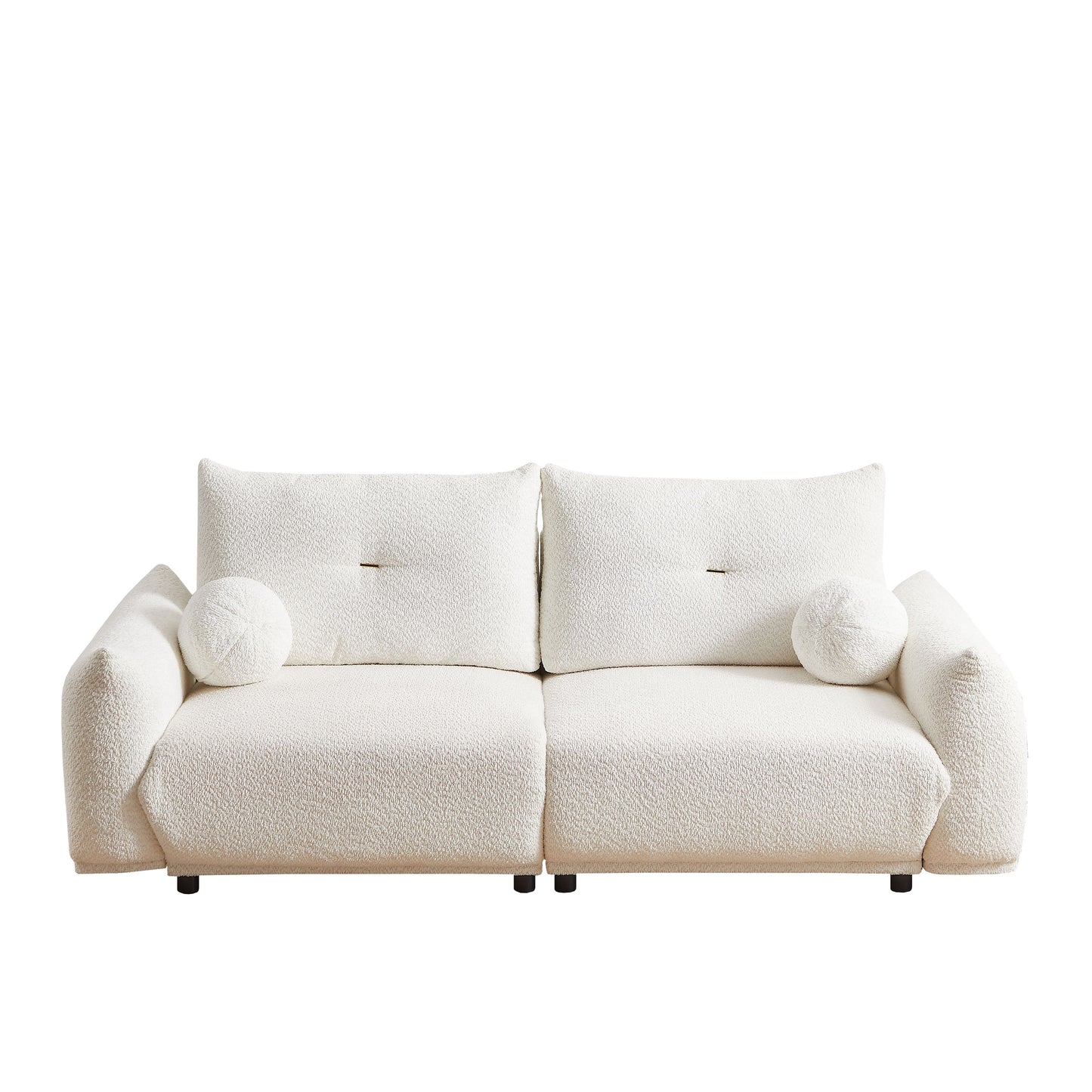 Lamb's Wool 2 Seater Cushion Sofa Comfortable Sofa For Living Room Bedroom And Other Casual Spaces Lamb's Wool Sofa With 2 Cushions And 2 Ball Pillows - White