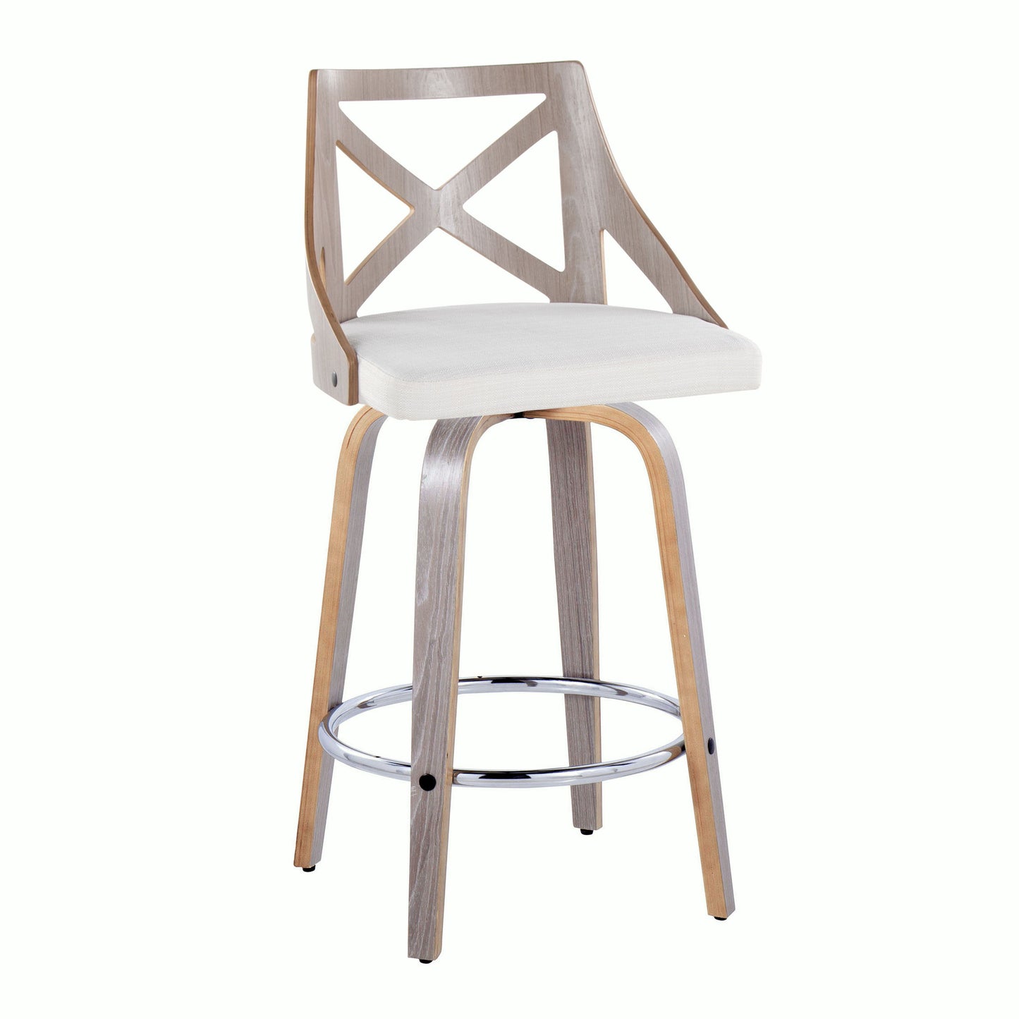 Charlotte - Farmhouse Fixed Height Counter Stool With Swivel With Round Footrest (Set of 2) - Light Gray / Cream