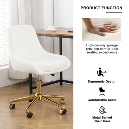 Modern Teddy Fleece Fabric Dining Chair With Gold Legs, Soft And Comfortable, Adjustable, Space Saving - Beige