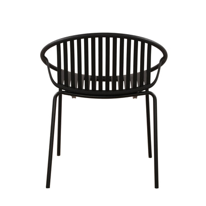 Modern Metal And Polypropylene 7 Piece Outdoor Dining Set With Stackable Chairs - Black