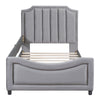 Twin Size Upholstered Daybed With Classic Stripe Shaped Headboard - Gray