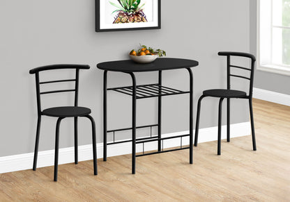 3 Pieces Dining Table Set, Small, Contemporary & Modern - Black