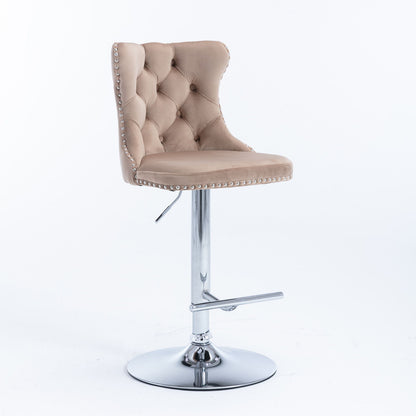 Swivel Velvet Barstools Adjusatble Seat Height From 25-33", Modern Upholstered Chrome Base Bar Stools With Backs Comfortable Tufted For Home Pub And Kitchen Island (Set of 2) - Khaki