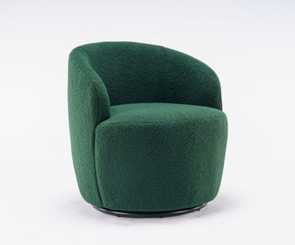 Teddy Fabric Swivel Accent Armchair Barrel Chair With Black Powder Coating Metal Ring - Dark Green