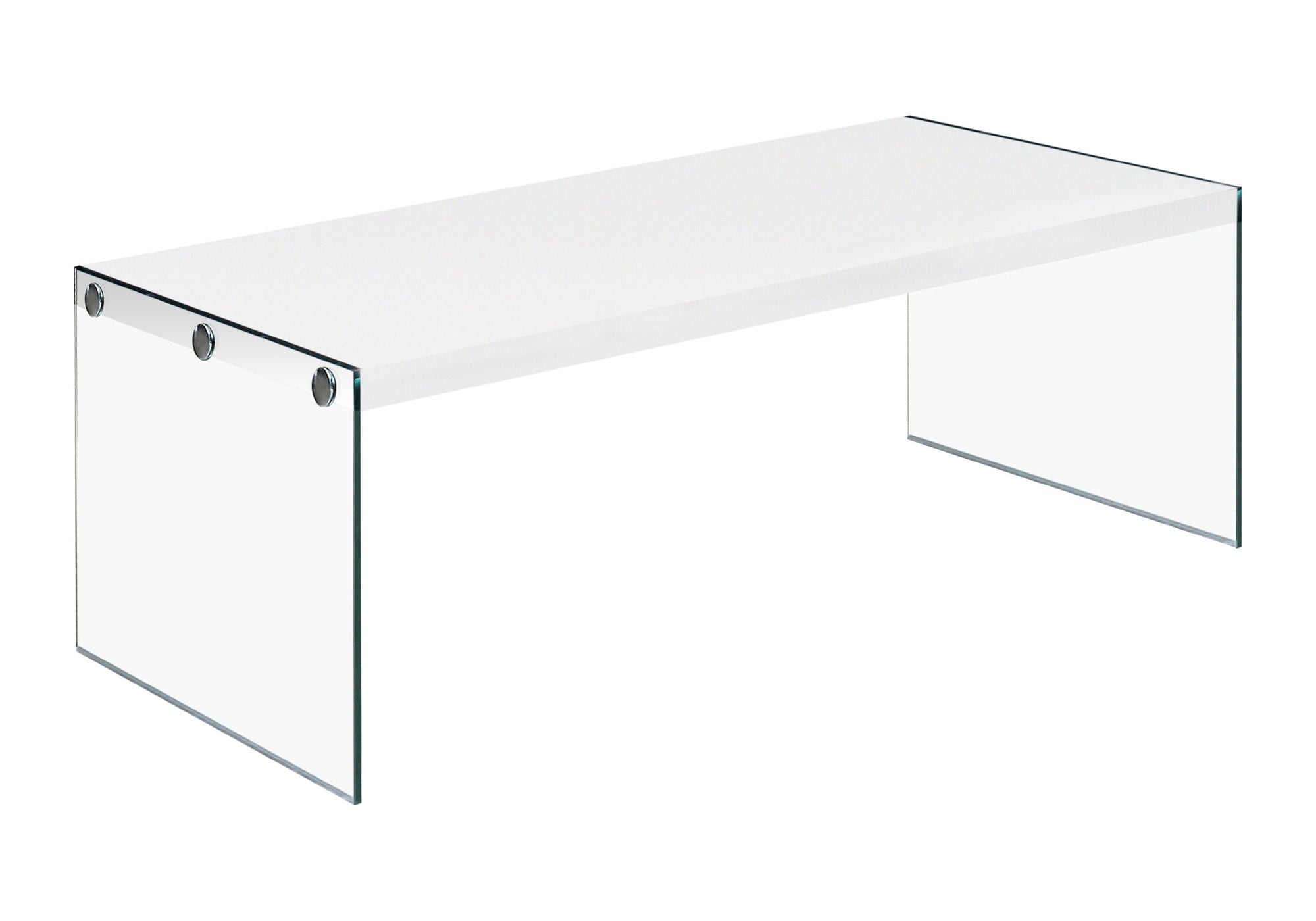 Coffee Table Rectangular, Clear Tempered Glass, Contemporary, Modern - Glossy White