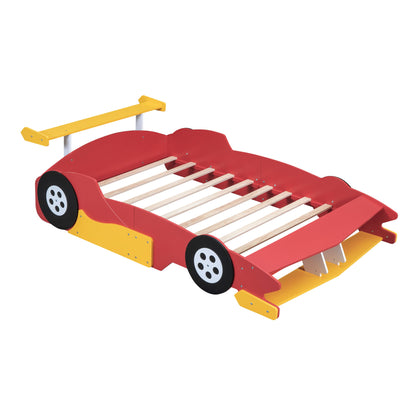 Full Size Race Car Shaped Platform Bed With Wheels - Red