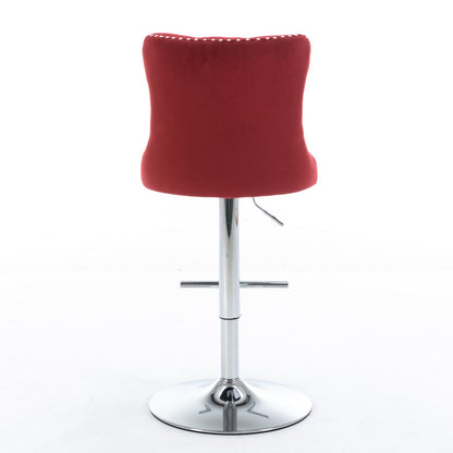 Swivel Velvet Barstools Adjusatble Seat Height From 25-33", Chrome Base Bar Stools With Backs Comfortable Tufted For Home Pub And Kitchen Island, 1712Wr (Set of 2) - Wine Red / Burgundy