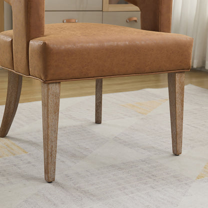 Wide Modern Barrel Open Back Upholstered Accent Chair With Weathered Solid Wood Legs Dining Chairs For Dining Room, Club, Kitchen And Living Room - Brown