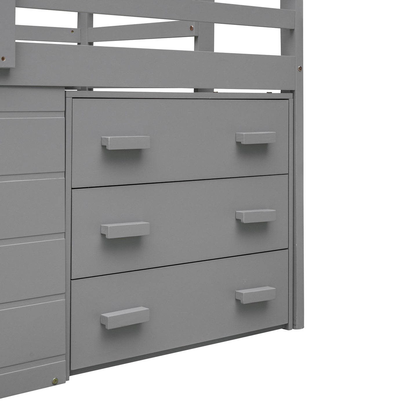 Twin Size Loft Bed With Cabinet And Shelf - Gray